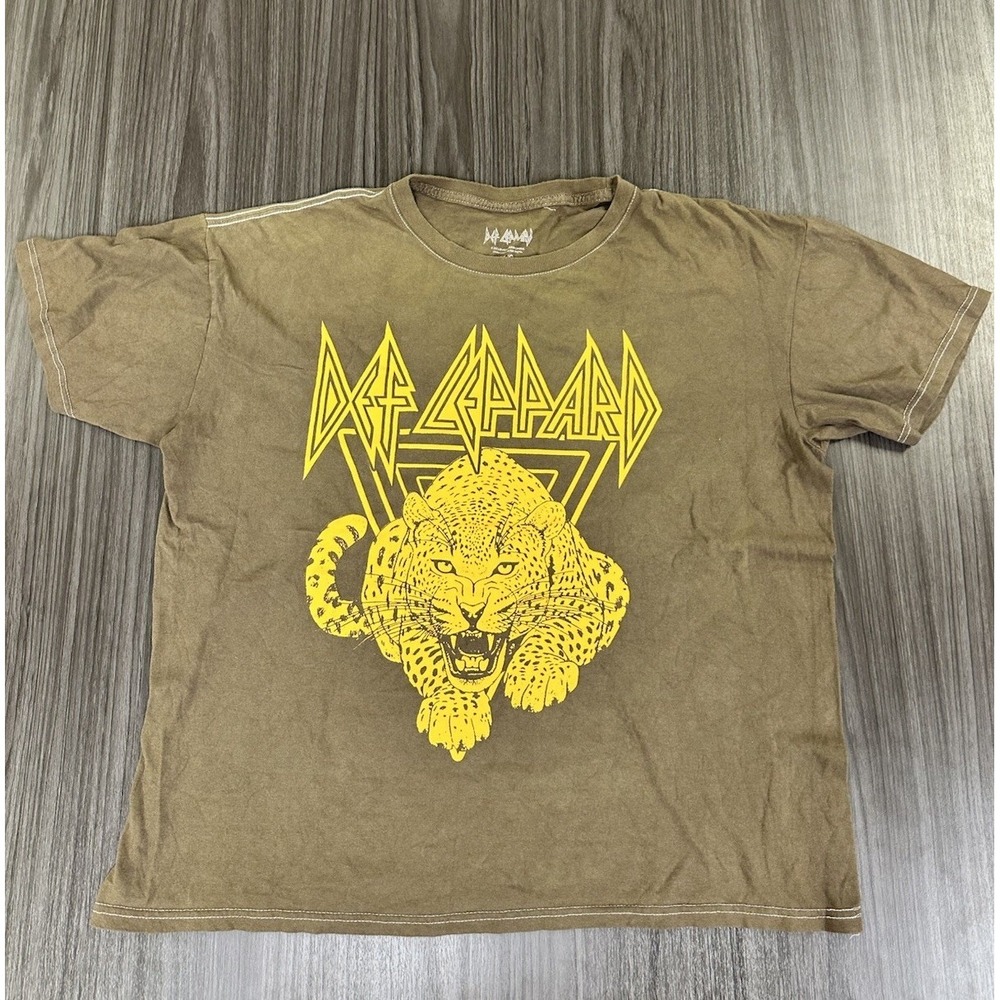 Def Leppard High 'n Dry Black T-Shirt Large Yellow Logo Leopard‎ Graphic Rock